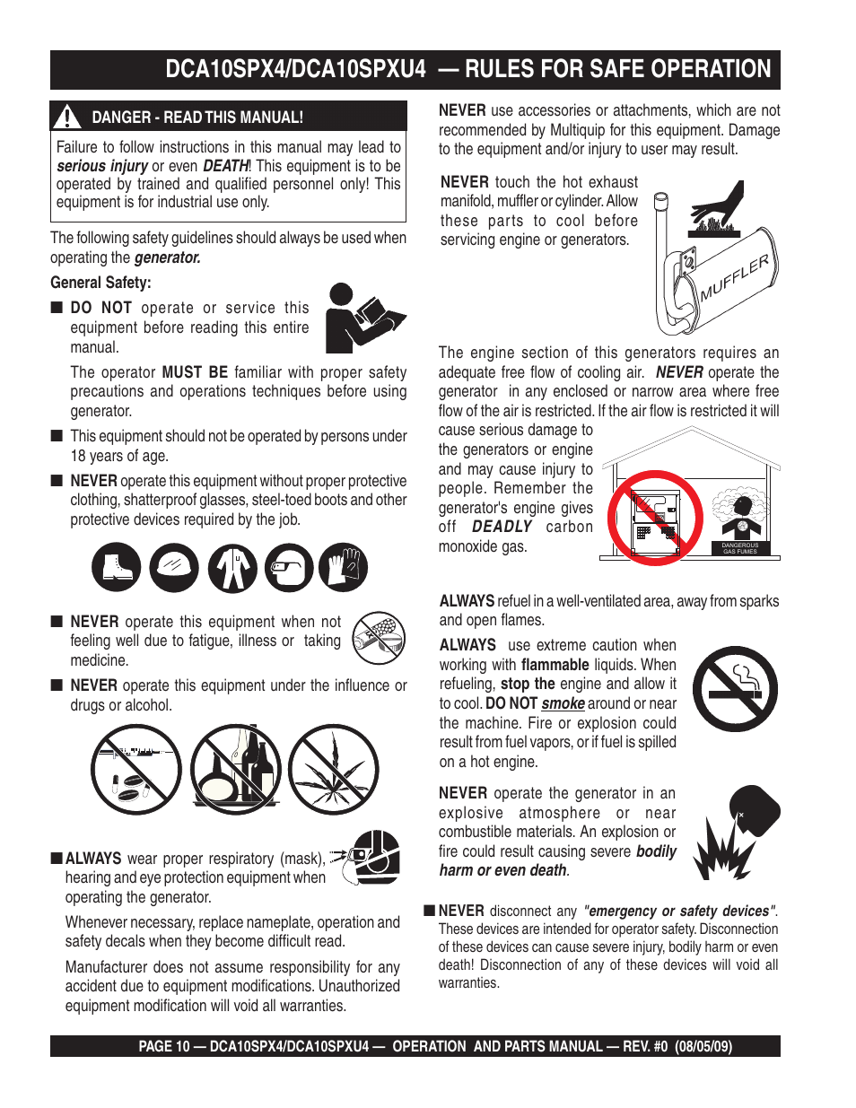 Multiquip MQ Power Whisperwatt 50 Hz Generator DCA10SPXU4 User Manual | Page 10 / 76