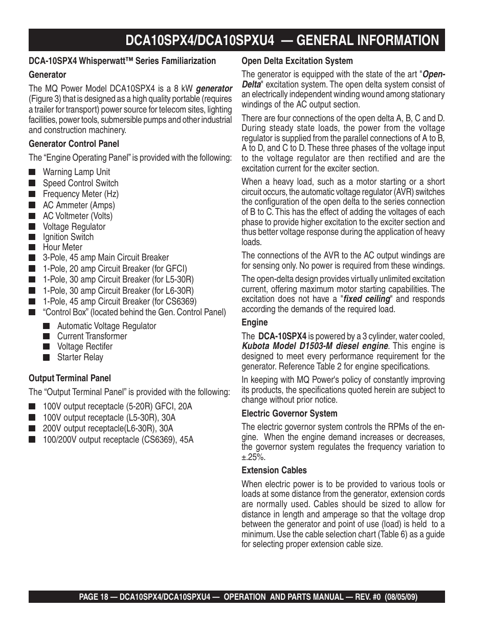 Multiquip MQ Power Whisperwatt 50 Hz Generator DCA10SPXU4 User Manual | Page 18 / 76