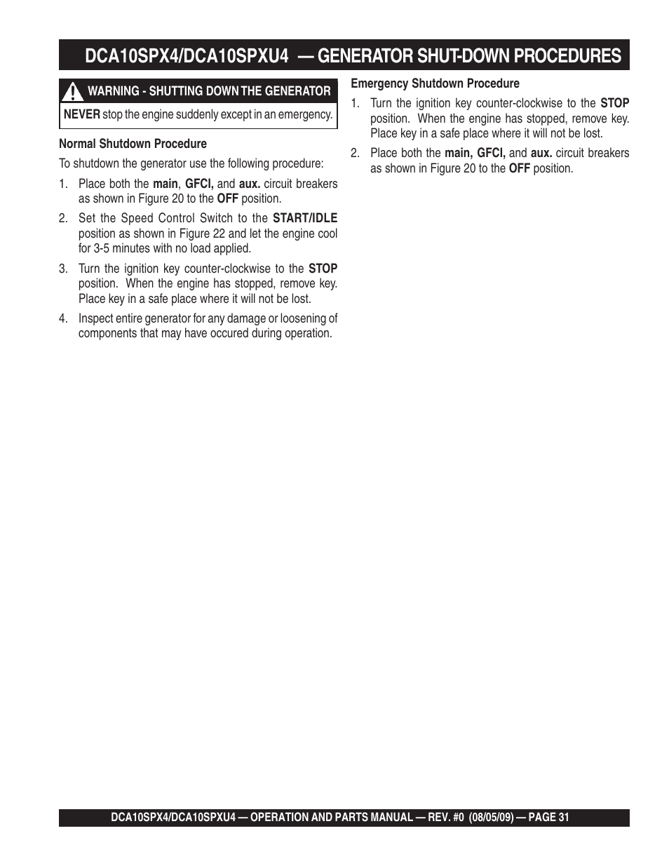 Multiquip MQ Power Whisperwatt 50 Hz Generator DCA10SPXU4 User Manual | Page 31 / 76