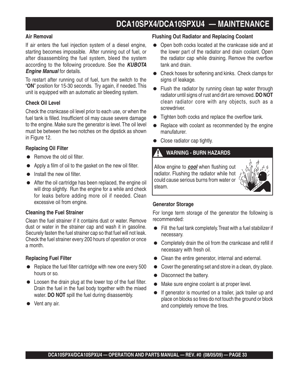 Multiquip MQ Power Whisperwatt 50 Hz Generator DCA10SPXU4 User Manual | Page 33 / 76
