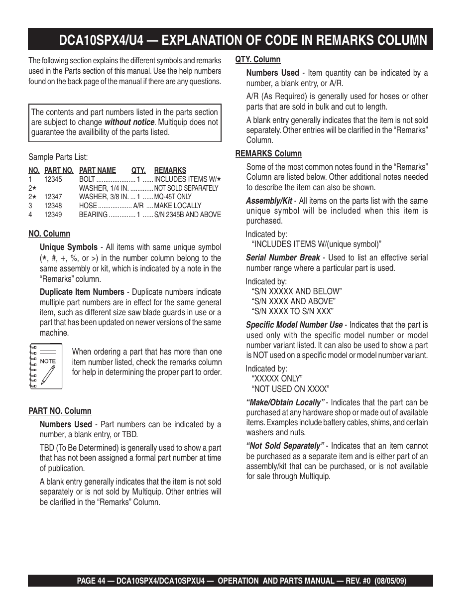 Multiquip MQ Power Whisperwatt 50 Hz Generator DCA10SPXU4 User Manual | Page 44 / 76