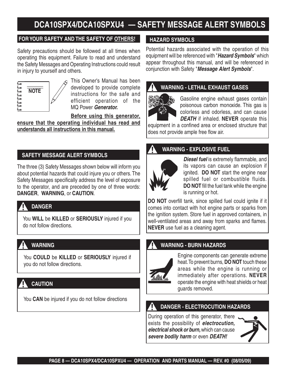 Multiquip MQ Power Whisperwatt 50 Hz Generator DCA10SPXU4 User Manual | Page 8 / 76