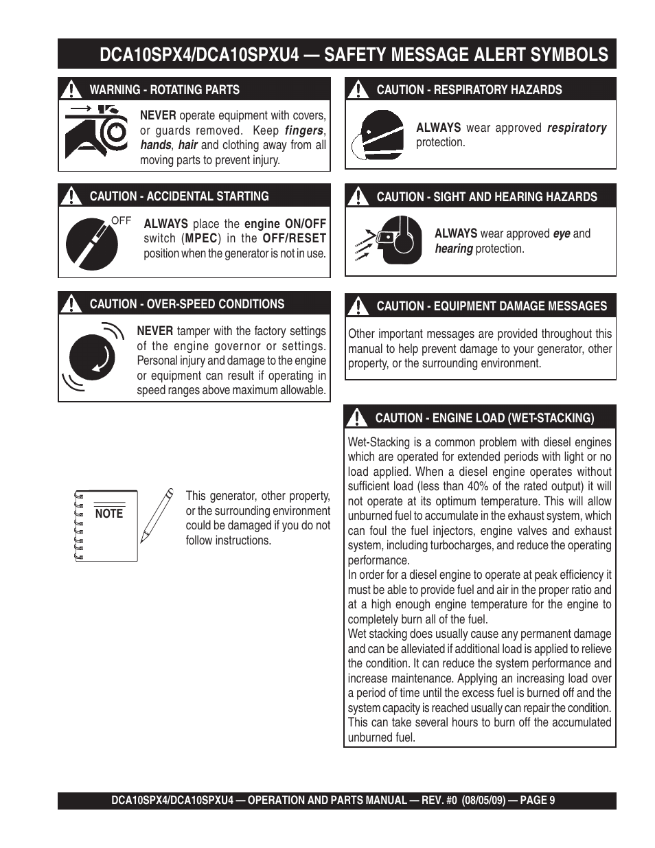 Multiquip MQ Power Whisperwatt 50 Hz Generator DCA10SPXU4 User Manual | Page 9 / 76