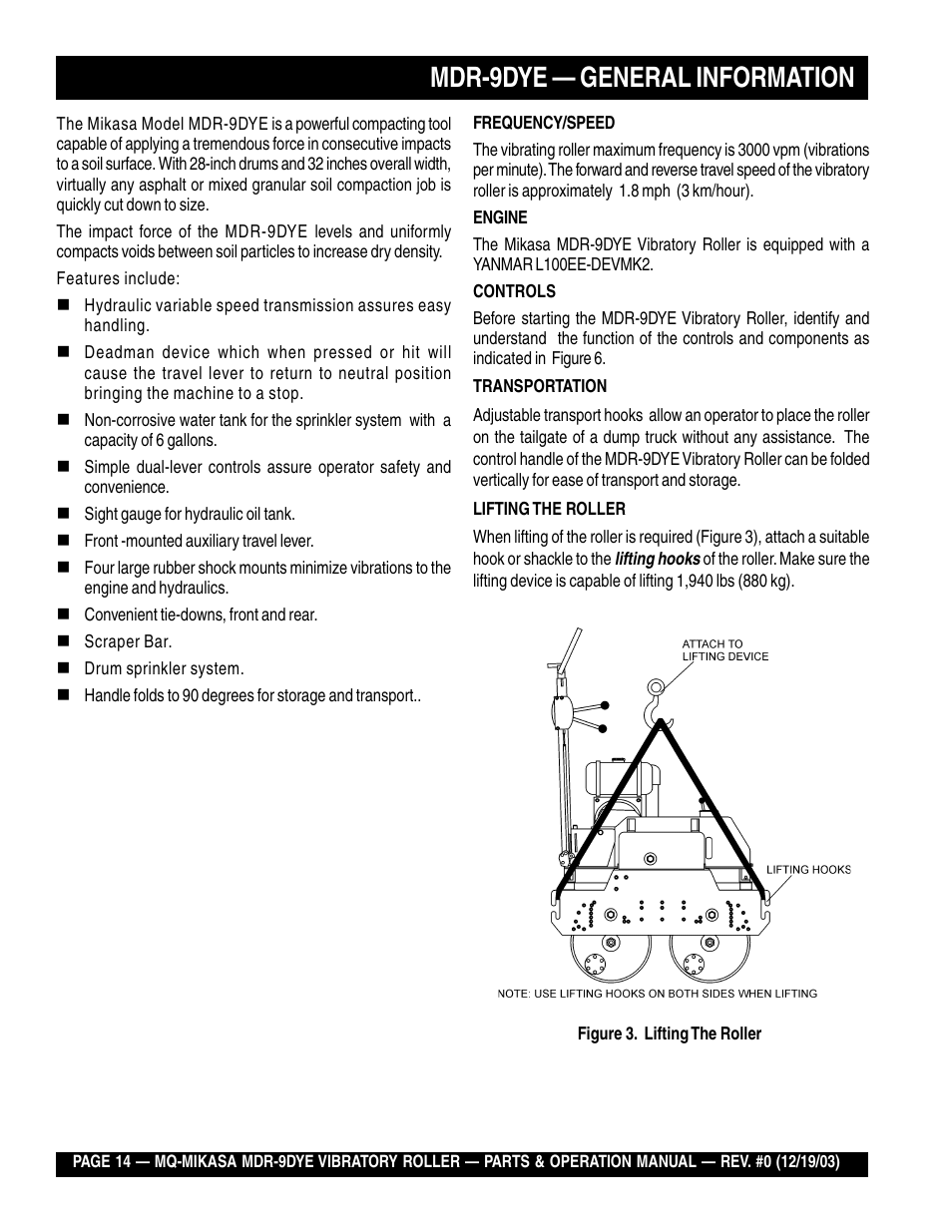 Mdr-9dye — general information | Multiquip Mikasa Vibratory Walk-Behind Roller MDR-9DYE User Manual | Page 14 / 90