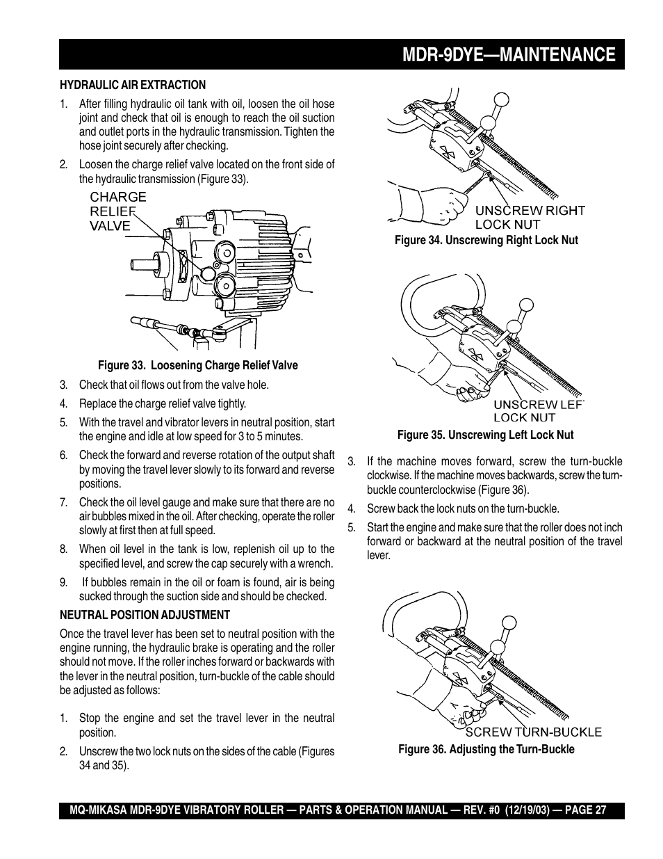 Mdr-9dye—maintenance | Multiquip Mikasa Vibratory Walk-Behind Roller MDR-9DYE User Manual | Page 27 / 90