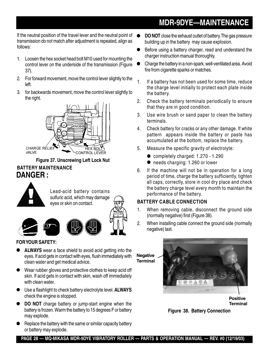 Mdr-9dye—maintenance, Danger | Multiquip Mikasa Vibratory Walk-Behind Roller MDR-9DYE User Manual | Page 28 / 90