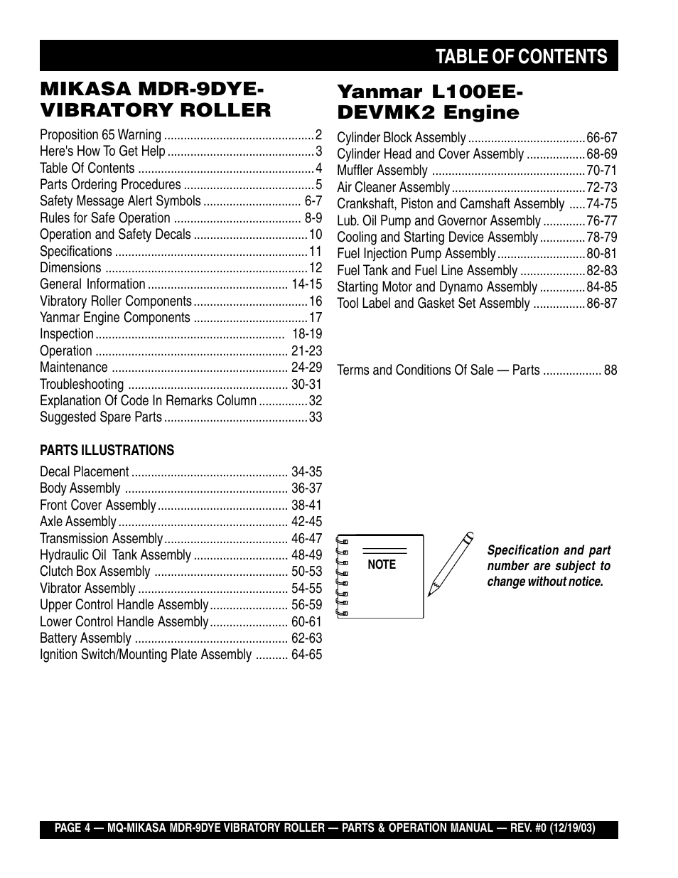 Multiquip Mikasa Vibratory Walk-Behind Roller MDR-9DYE User Manual | Page 4 / 90