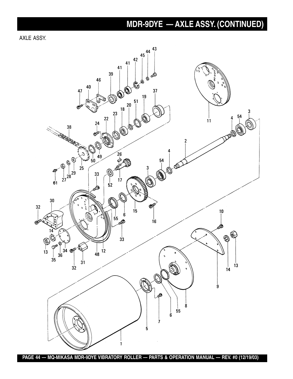 Mdr-9dye — axle assy. (continued) | Multiquip Mikasa Vibratory Walk-Behind Roller MDR-9DYE User Manual | Page 44 / 90