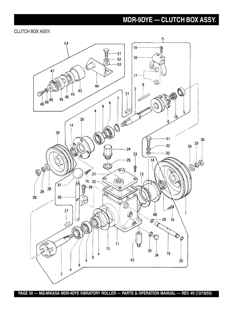 Mdr-9dye — clutch box assy | Multiquip Mikasa Vibratory Walk-Behind Roller MDR-9DYE User Manual | Page 50 / 90