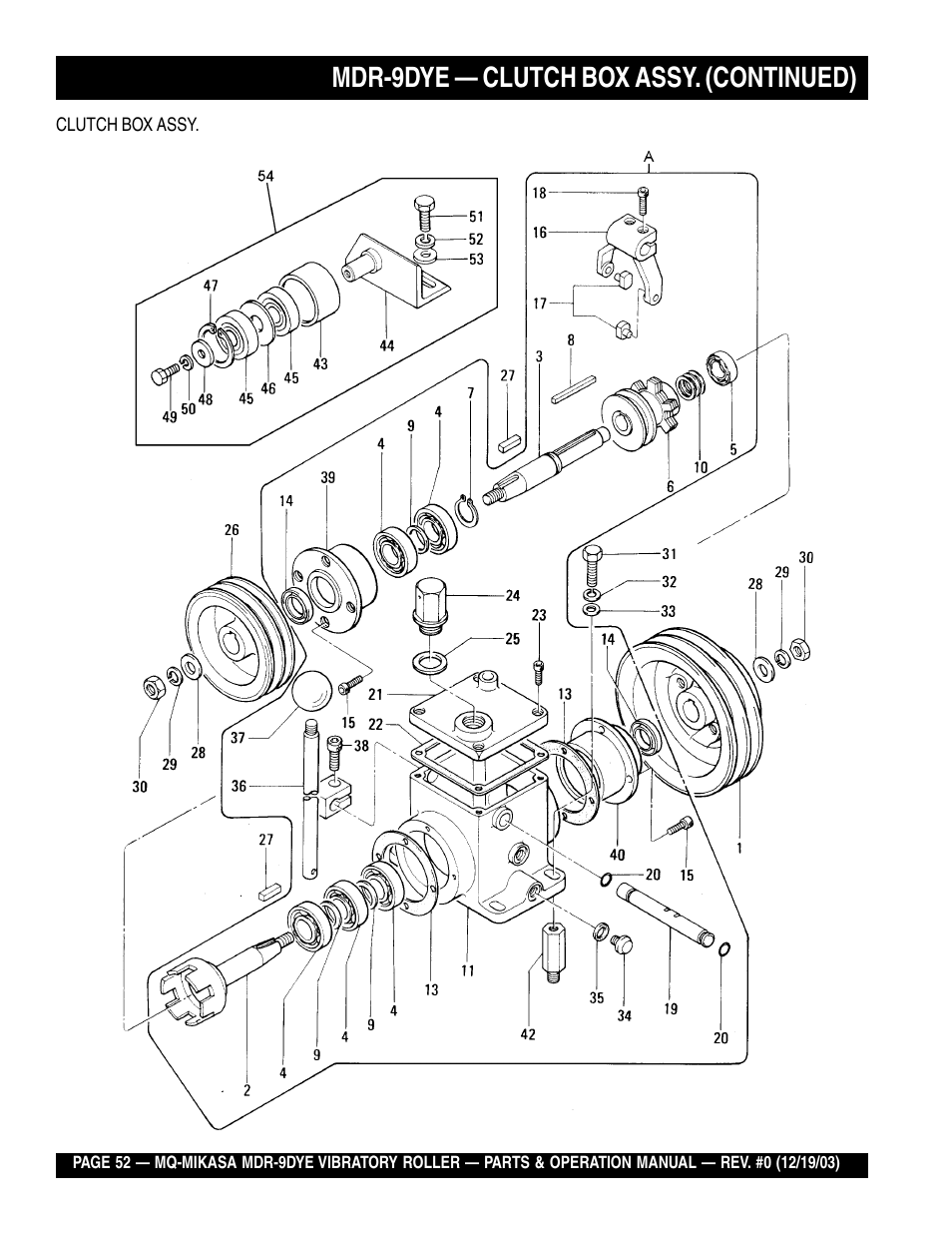 Mdr-9dye — clutch box assy. (continued) | Multiquip Mikasa Vibratory Walk-Behind Roller MDR-9DYE User Manual | Page 52 / 90