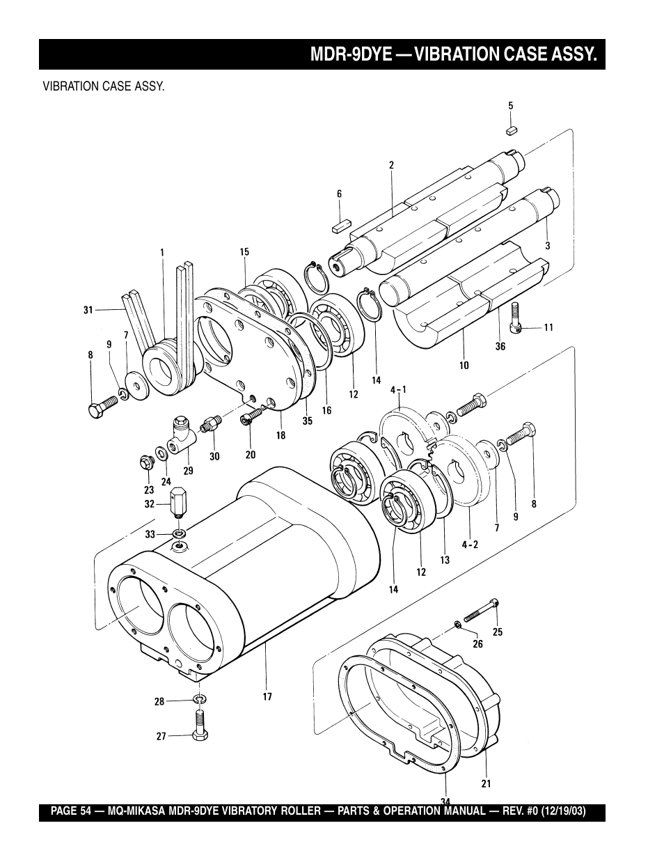 Mdr-9dye — vibration case assy | Multiquip Mikasa Vibratory Walk-Behind Roller MDR-9DYE User Manual | Page 54 / 90