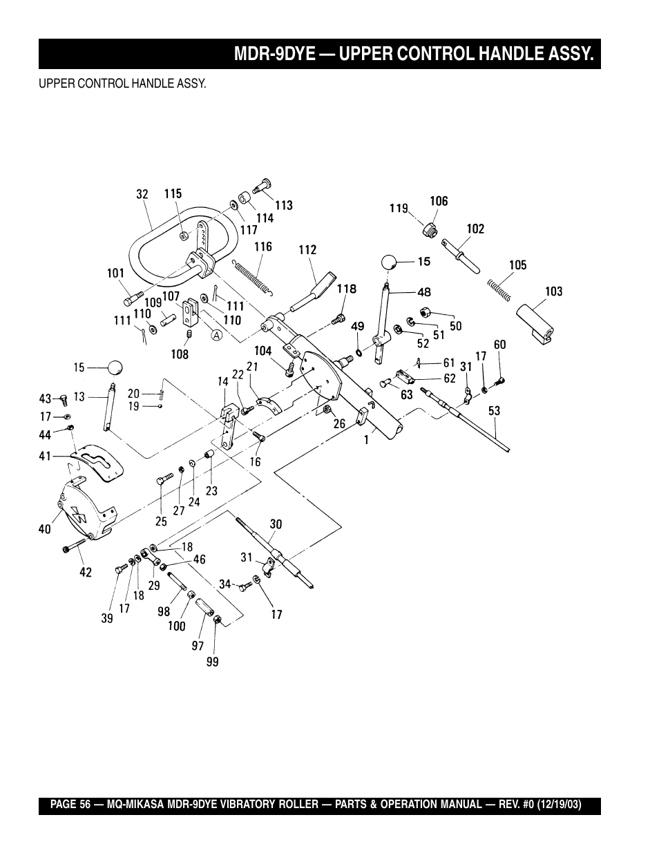 Mdr-9dye — upper control handle assy | Multiquip Mikasa Vibratory Walk-Behind Roller MDR-9DYE User Manual | Page 56 / 90