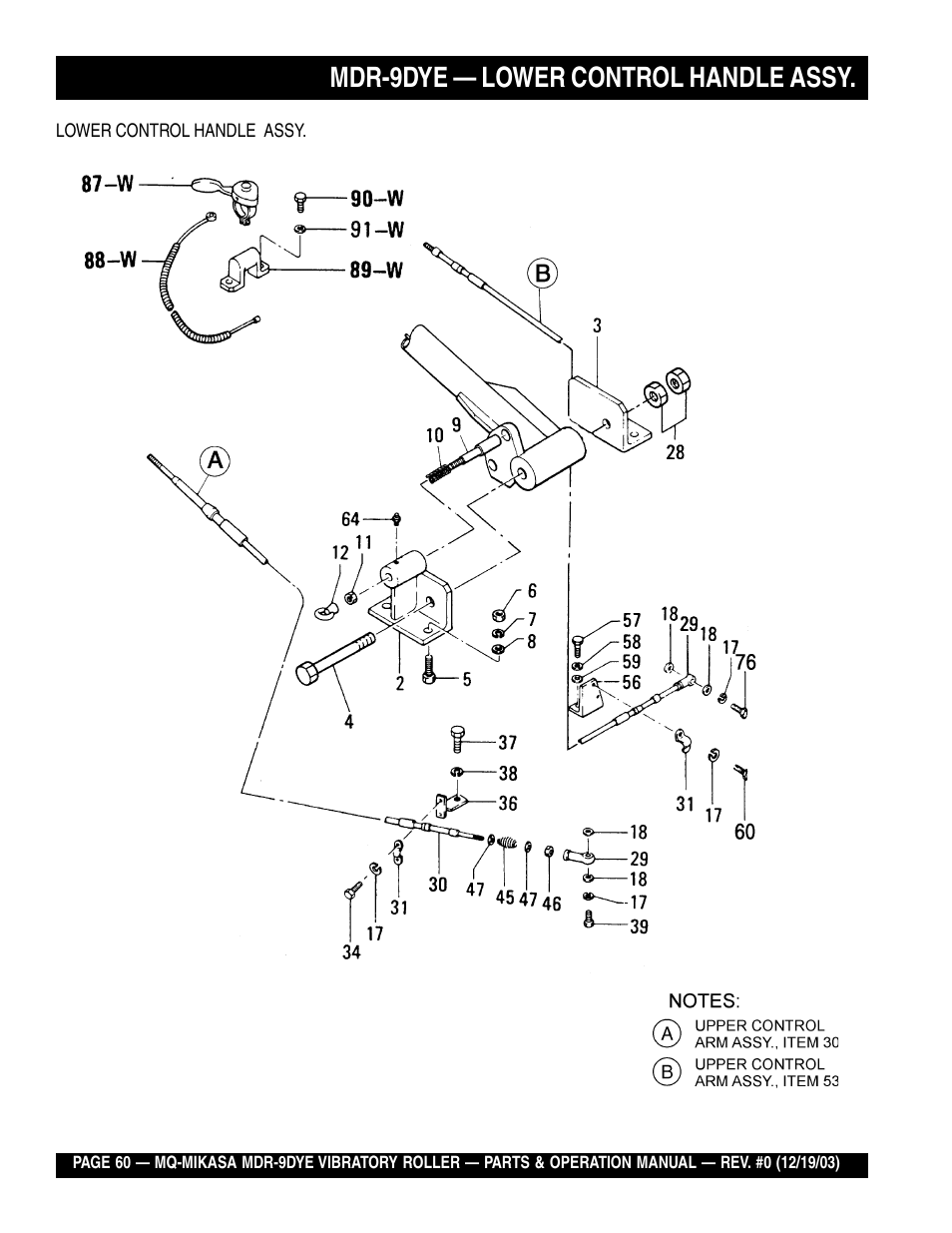 Mdr-9dye — lower control handle assy | Multiquip Mikasa Vibratory Walk-Behind Roller MDR-9DYE User Manual | Page 60 / 90