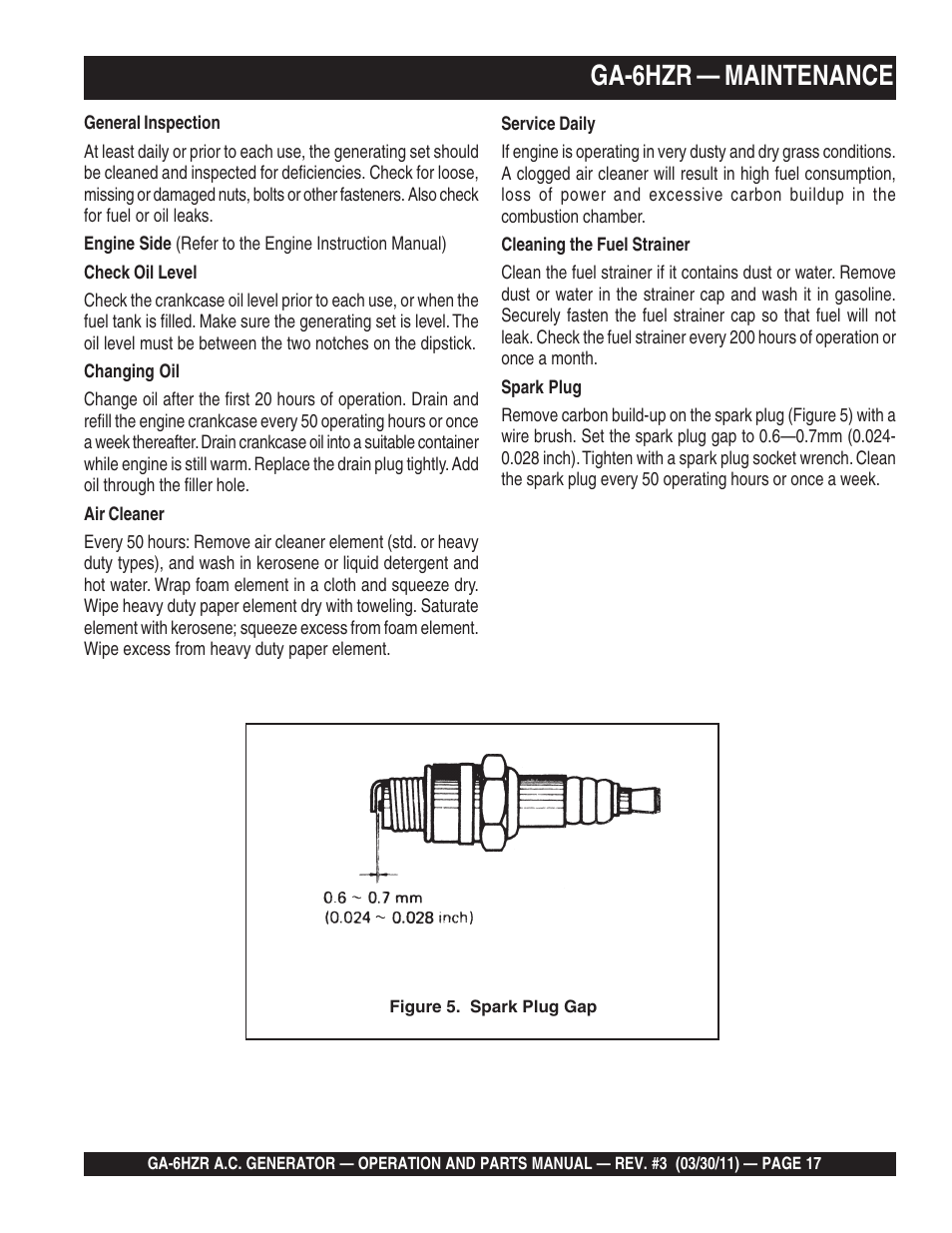 Ga-6hzr — maintenance | Multiquip GA6HZR User Manual | Page 17 / 70