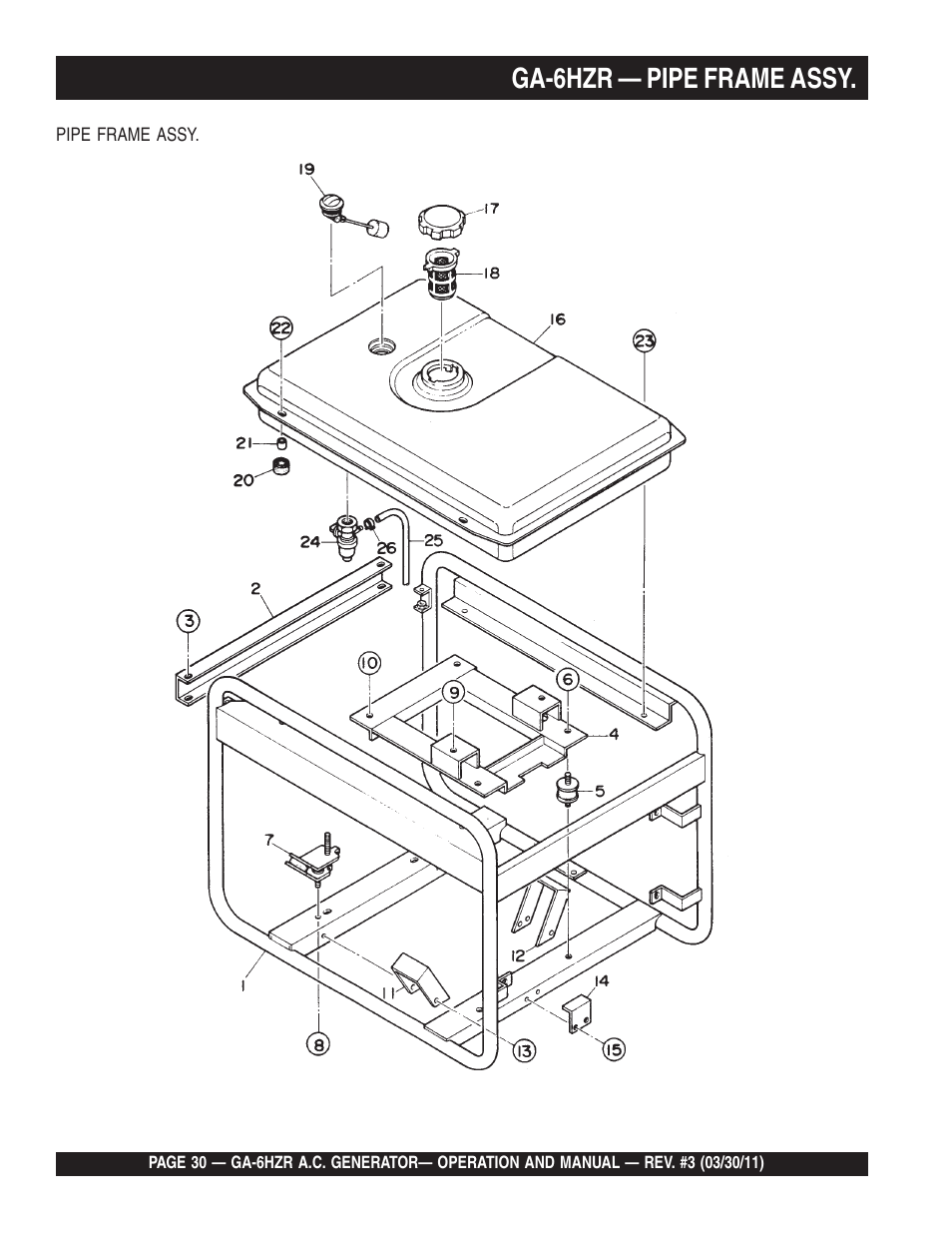 Ga-6hzr — pipe frame assy | Multiquip GA6HZR User Manual | Page 30 / 70