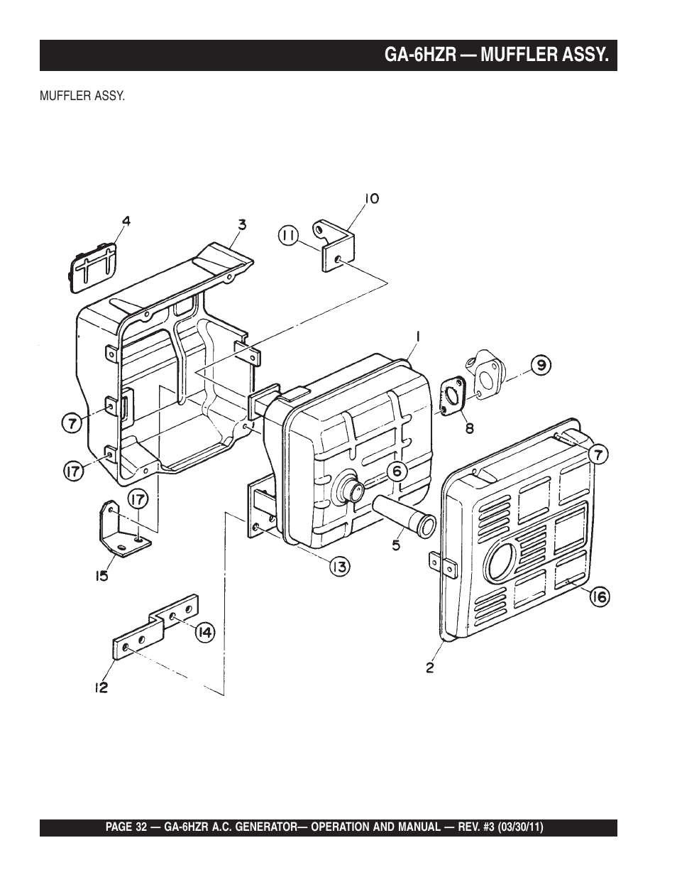 Ga-6hzr — muffler assy | Multiquip GA6HZR User Manual | Page 32 / 70