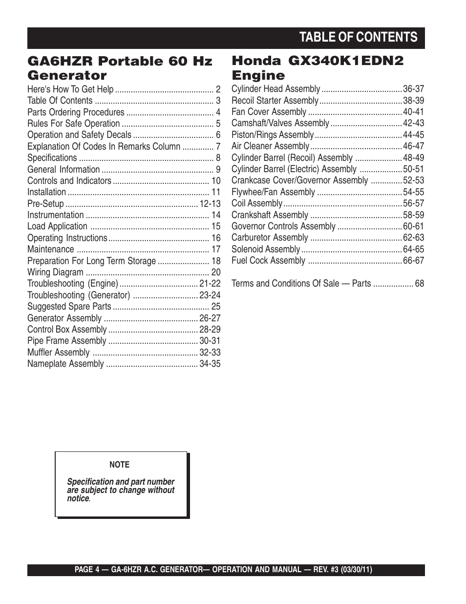 Multiquip GA6HZR User Manual | Page 4 / 70