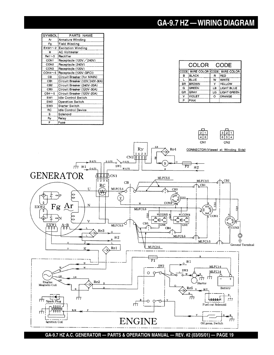 Ga-9.7 hz — wiring diagram | Multiquip A.C. Generator GA-9.7 HZ User Manual | Page 19 / 70