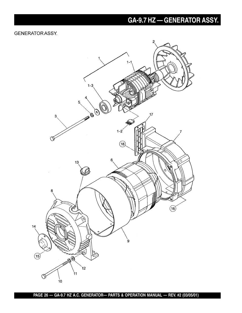 Ga-9.7 hz — generator assy | Multiquip A.C. Generator GA-9.7 HZ User Manual | Page 26 / 70