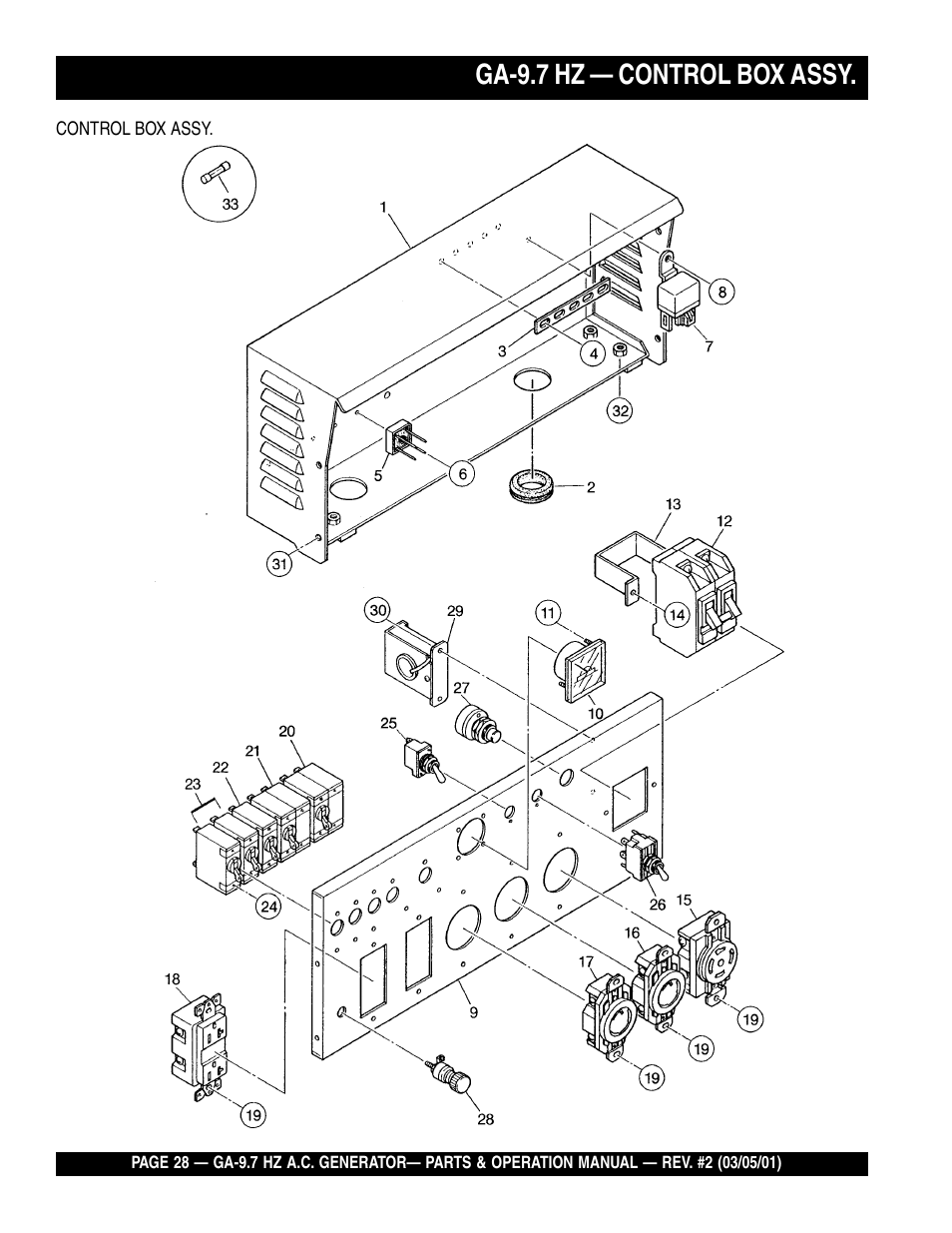 Ga-9.7 hz — control box assy | Multiquip A.C. Generator GA-9.7 HZ User Manual | Page 28 / 70