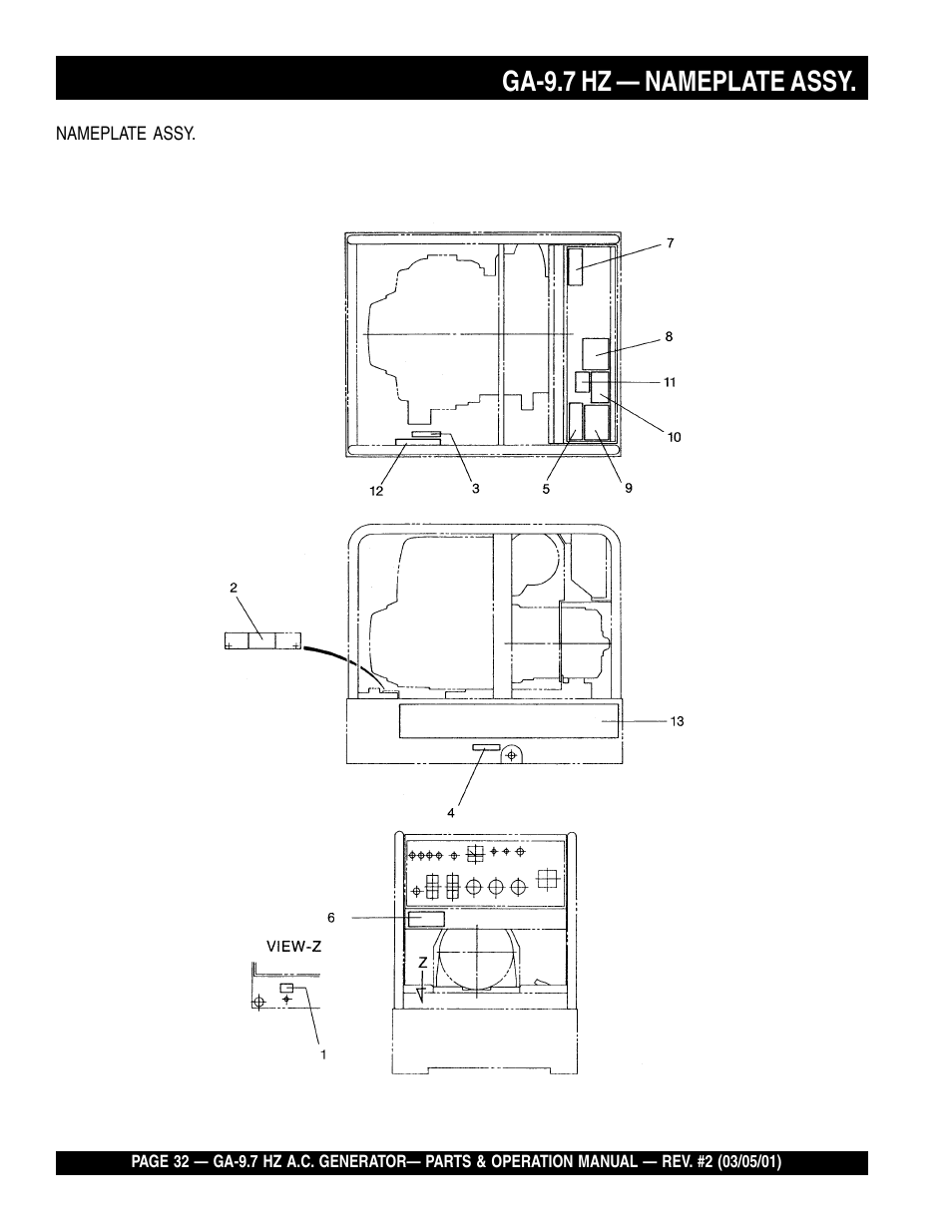 Ga-9.7 hz — nameplate assy | Multiquip A.C. Generator GA-9.7 HZ User Manual | Page 32 / 70
