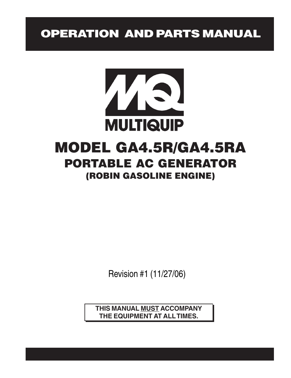 Multiquip Portable AC Generator GA4.5R User Manual | 68 pages