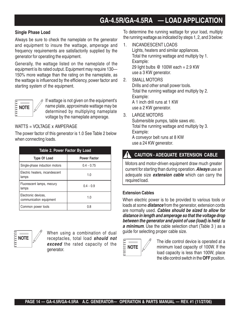 Ga-4.5r/ga-4.5ra — load application | Multiquip Portable AC Generator GA4.5R User Manual | Page 14 / 68