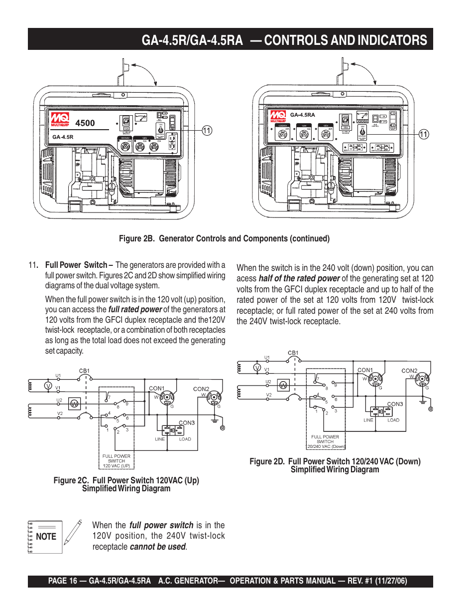 Ga-4.5r/ga-4.5ra — controls and indicators | Multiquip Portable AC Generator GA4.5R User Manual | Page 16 / 68