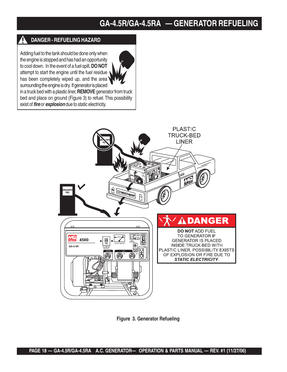 Ga-4.5r/ga-4.5ra — generator refueling | Multiquip Portable AC Generator GA4.5R User Manual | Page 18 / 68