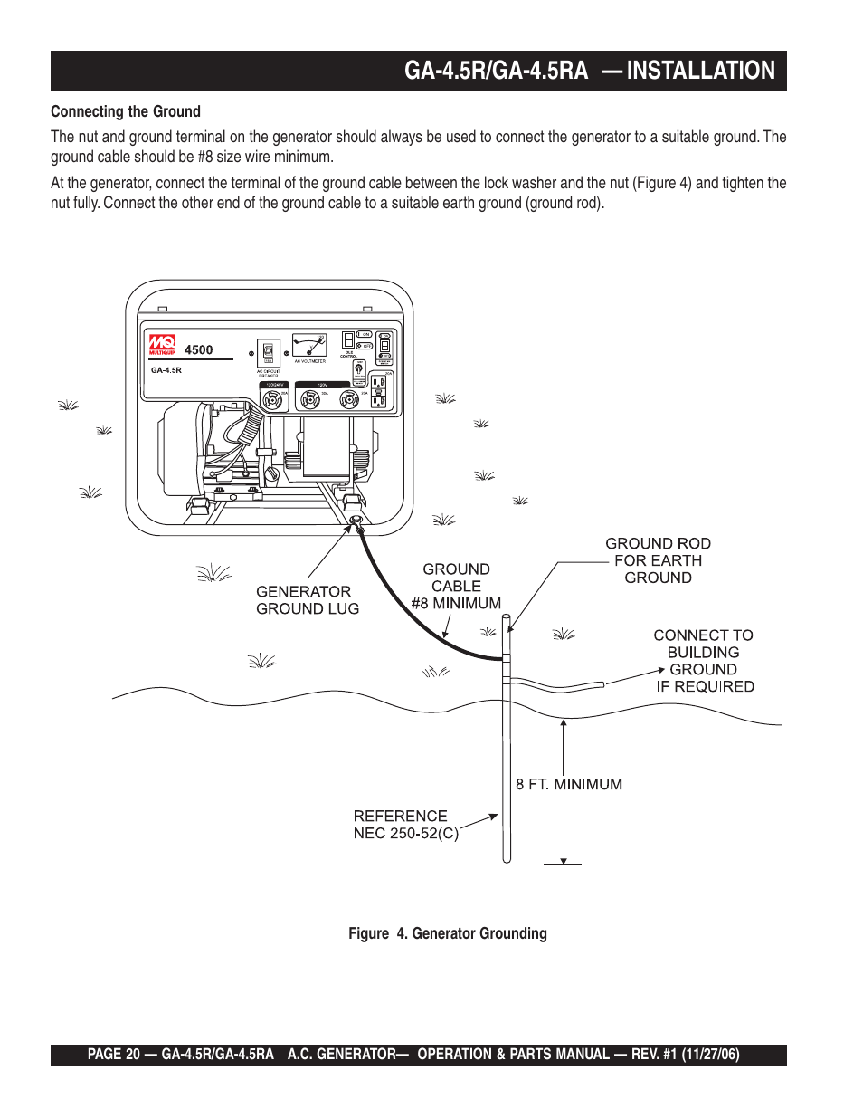 Ga-4.5r/ga-4.5ra — installation | Multiquip Portable AC Generator GA4.5R User Manual | Page 20 / 68