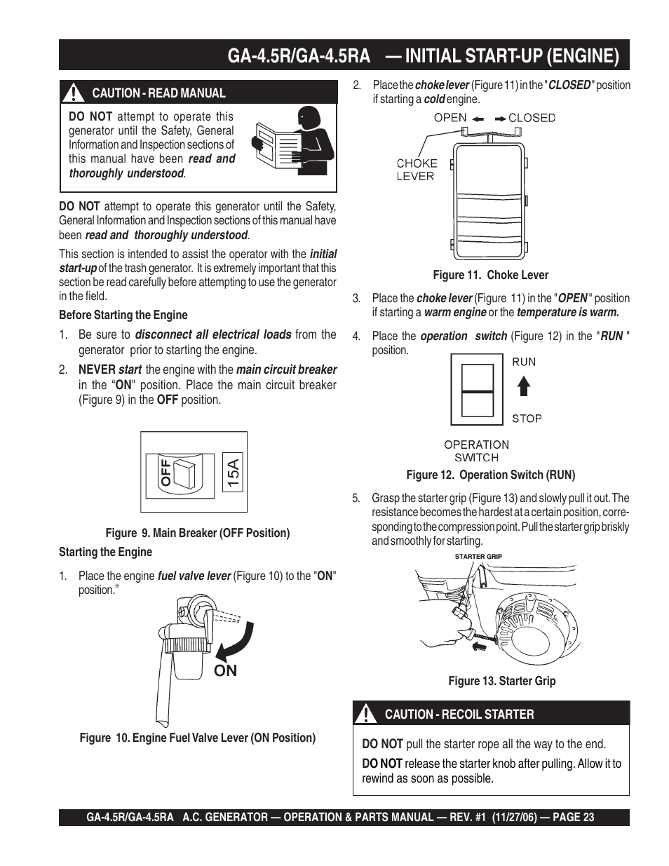 Ga-4.5r/ga-4.5ra — initial start-up (engine) | Multiquip Portable AC Generator GA4.5R User Manual | Page 23 / 68