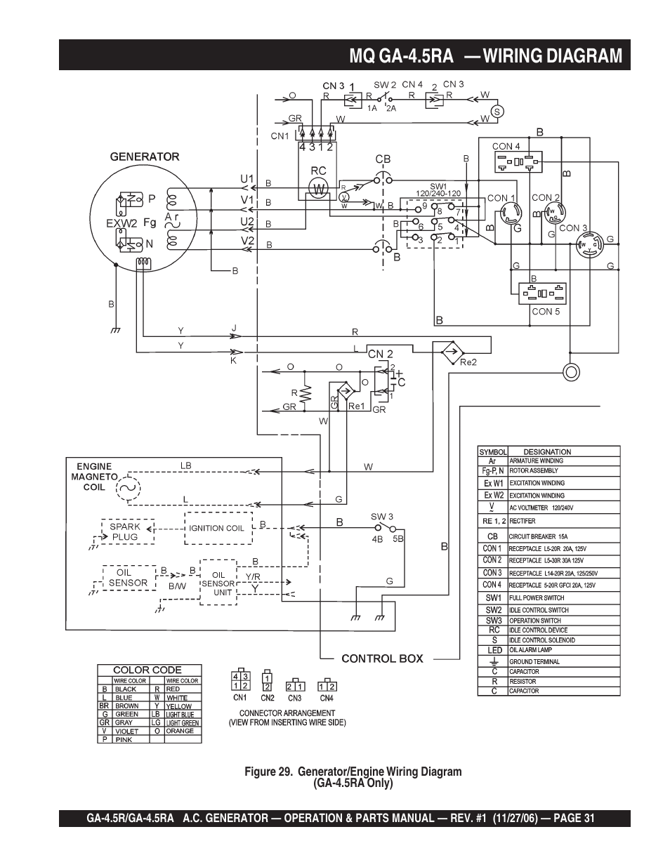 Mq ga-4.5ra — wiring diagram | Multiquip Portable AC Generator GA4.5R User Manual | Page 31 / 68