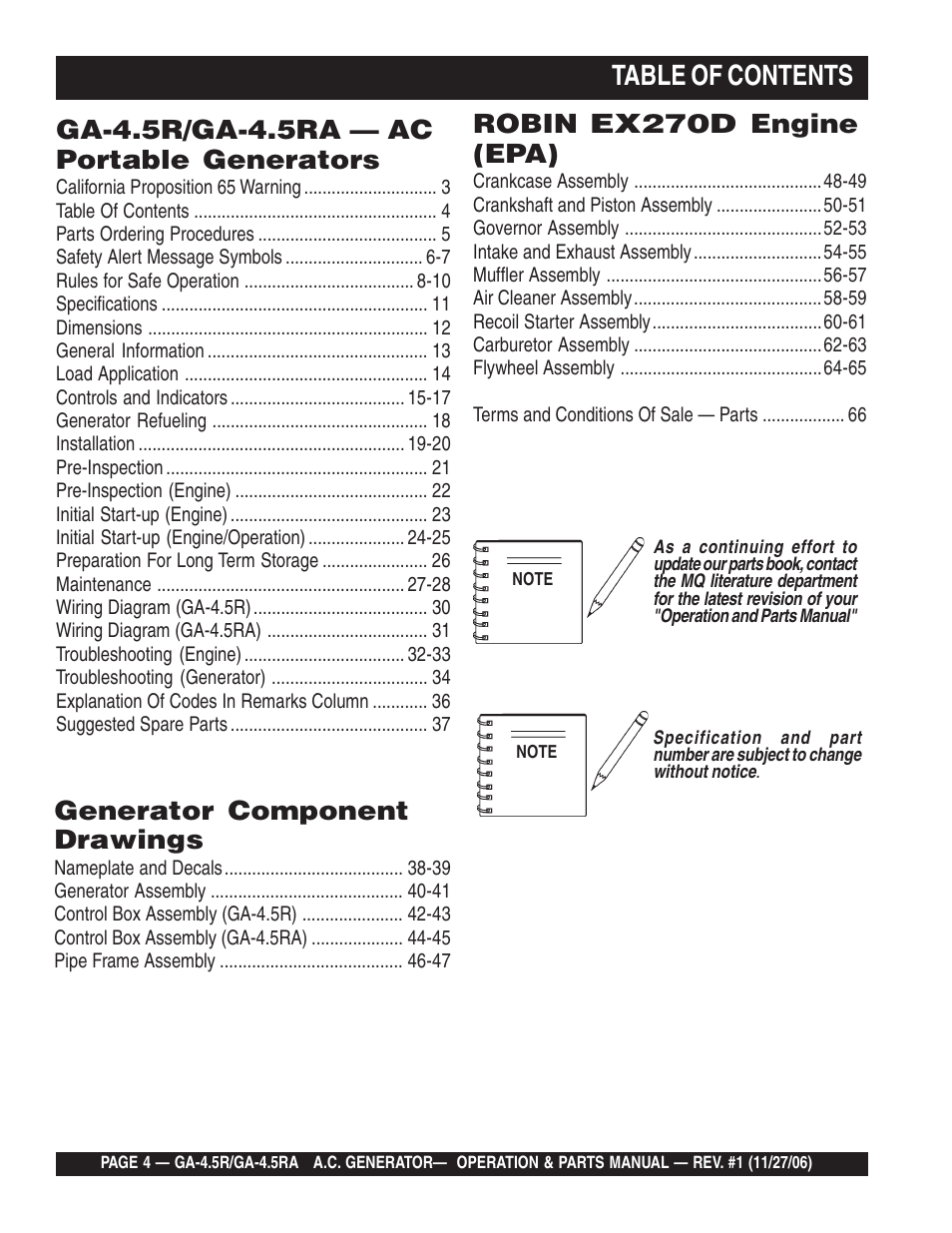 Multiquip Portable AC Generator GA4.5R User Manual | Page 4 / 68