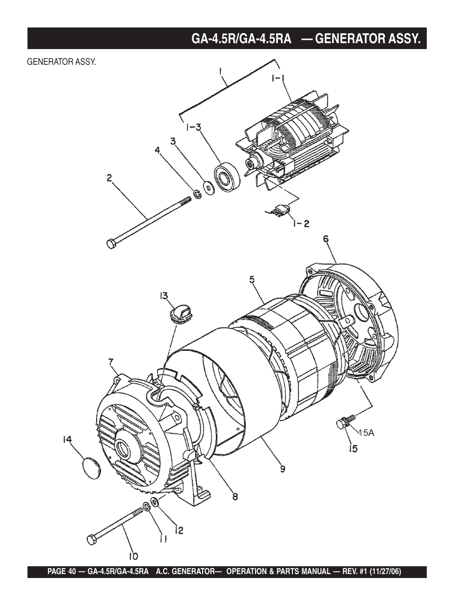 Ga-4.5r/ga-4.5ra — generator assy | Multiquip Portable AC Generator GA4.5R User Manual | Page 40 / 68