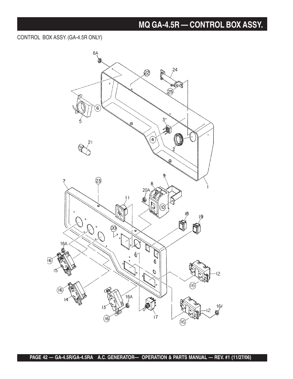 Mq ga-4.5r — control box assy | Multiquip Portable AC Generator GA4.5R User Manual | Page 42 / 68