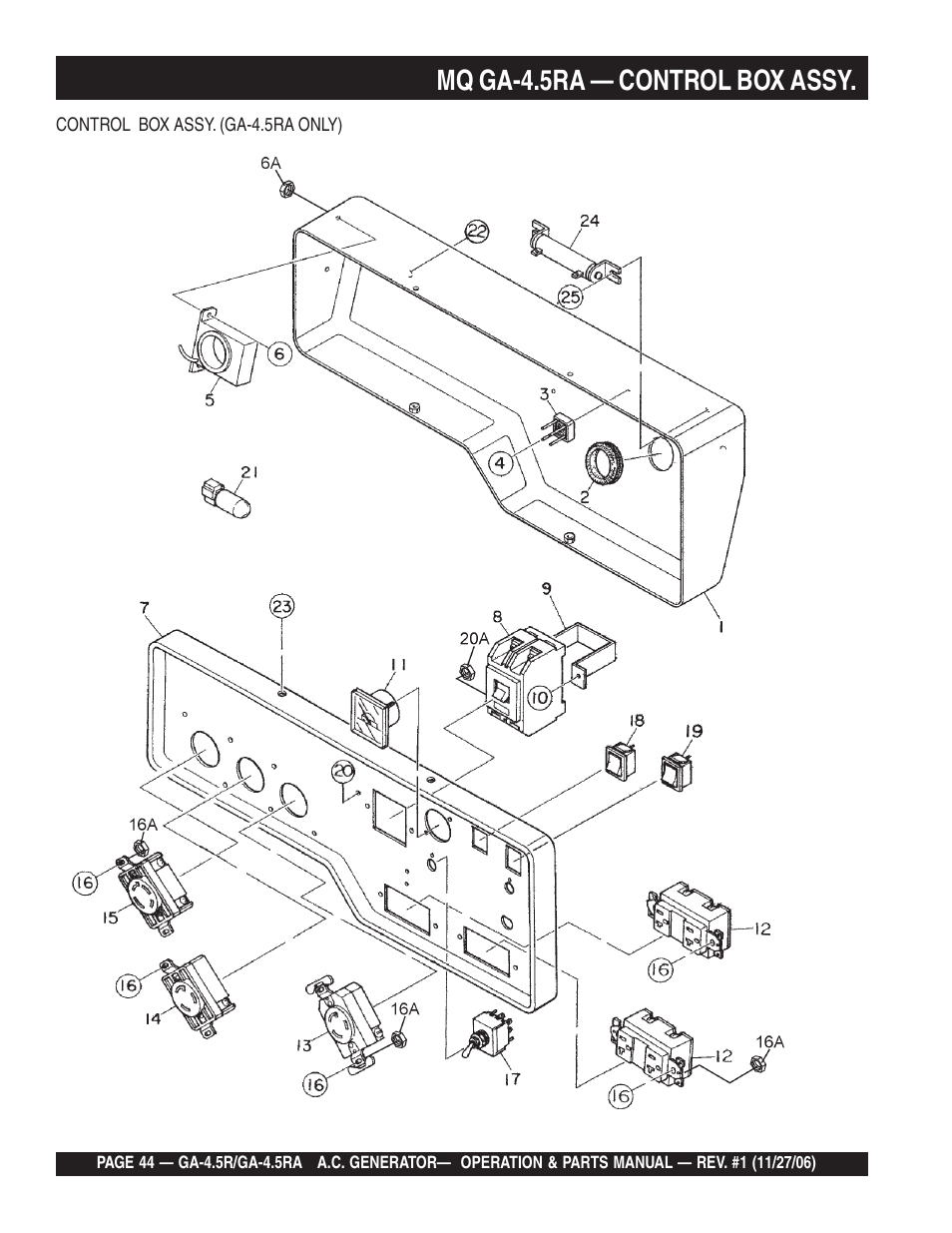 Mq ga-4.5ra — control box assy | Multiquip Portable AC Generator GA4.5R User Manual | Page 44 / 68