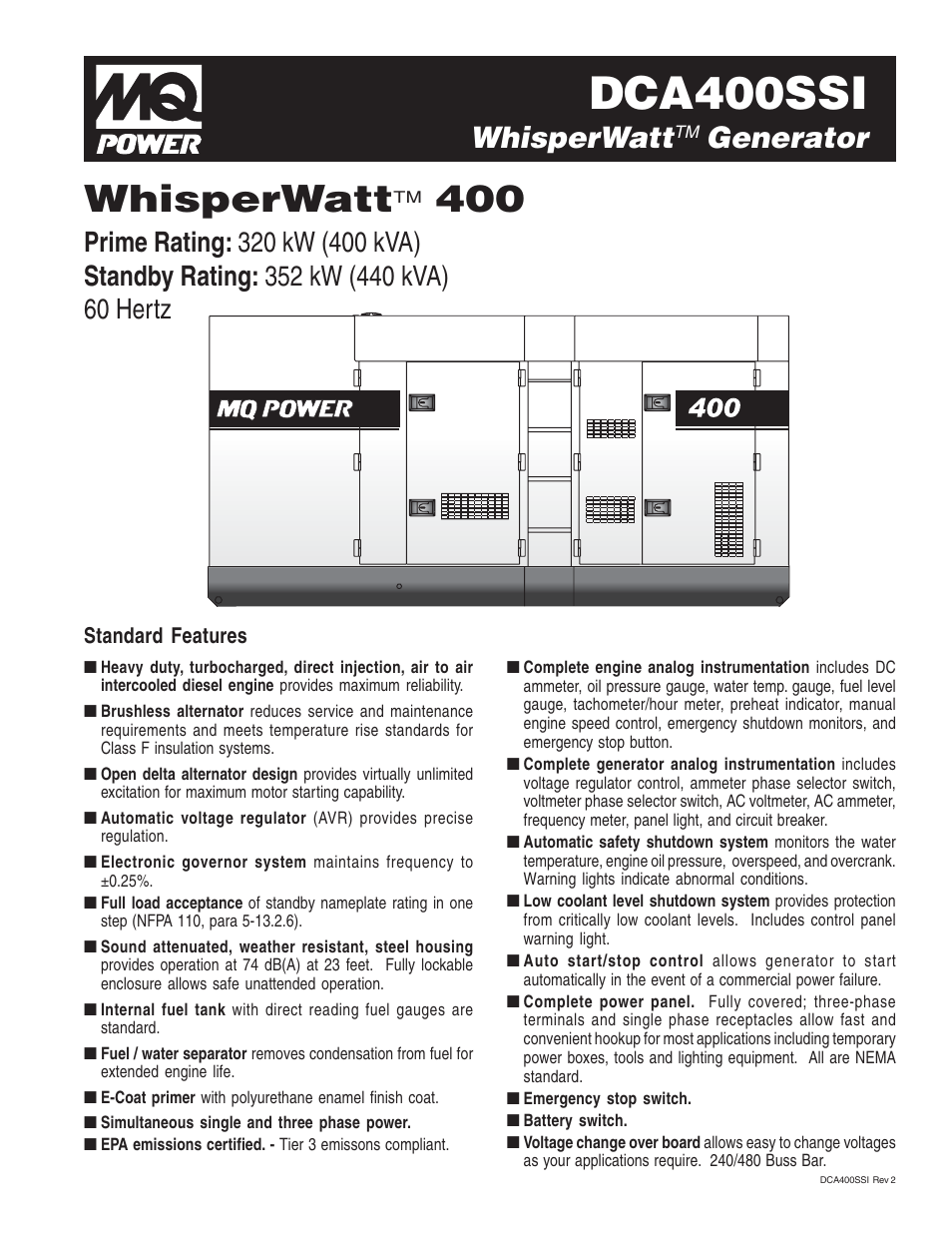 Multiquip WhisperWatt(TM) 400 DCA400SSI User Manual | 4 pages