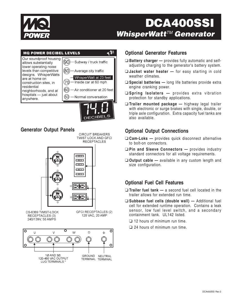 Dca400ssi, Whisperwatt, Generator | Multiquip WhisperWatt(TM) 400 DCA400SSI User Manual | Page 3 / 4
