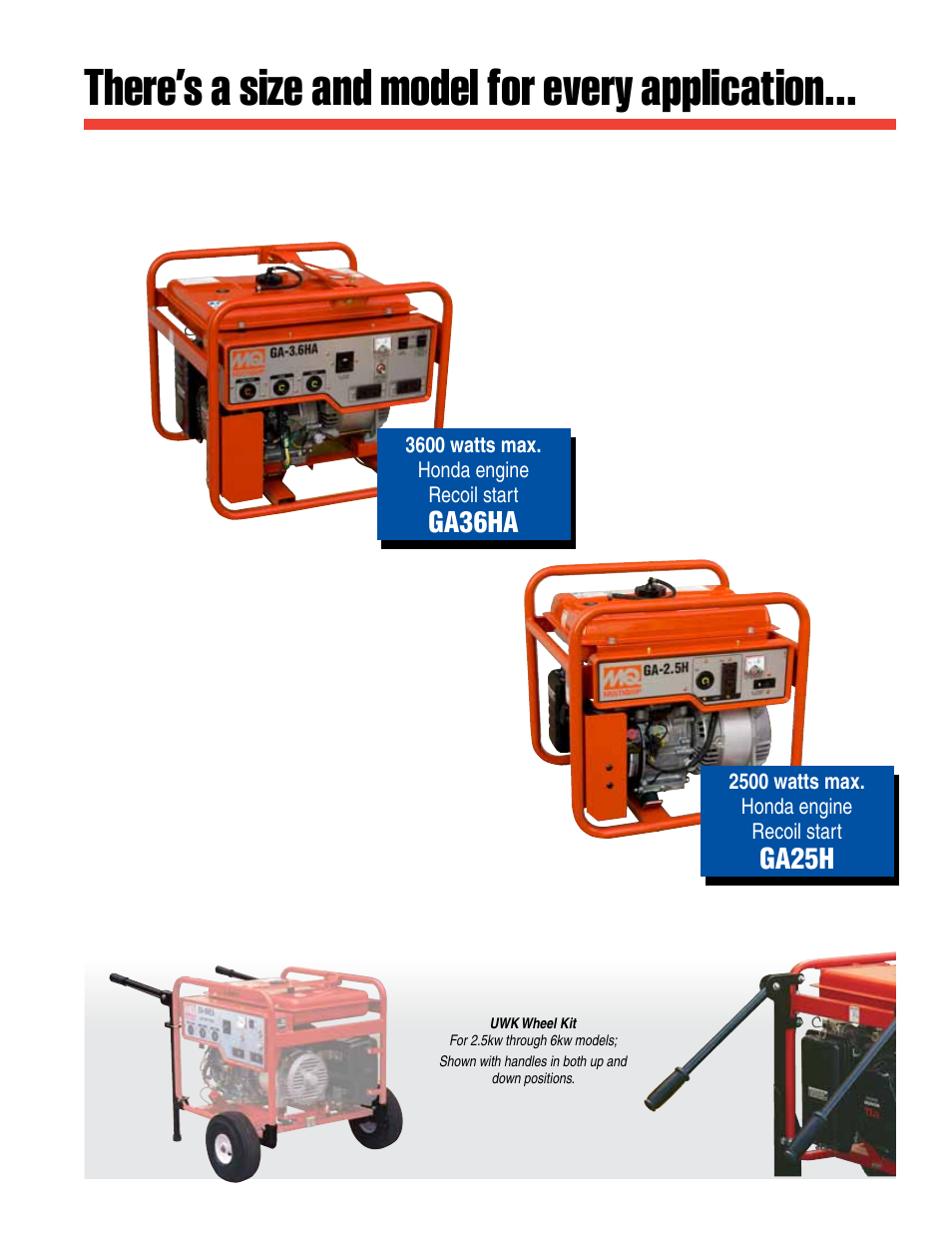 There’s a size and model for every application, Ga25h, Ga36ha | Multiquip Generators and Welders SDW225SSA User Manual | Page 3 / 8