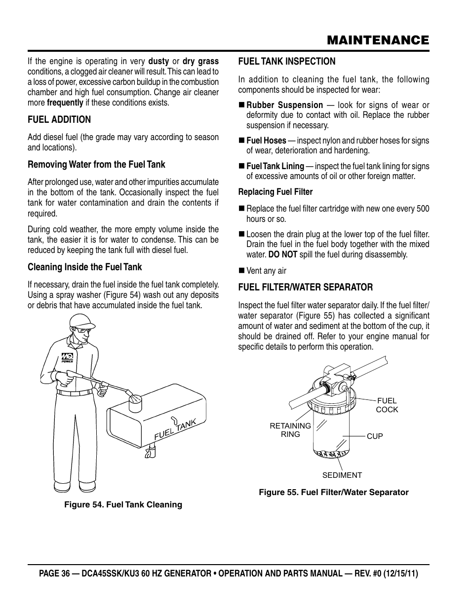 Maintenance | Multiquip 60Hz Whisperwatt Generator DCA45SSKU3 User Manual | Page 36 / 78