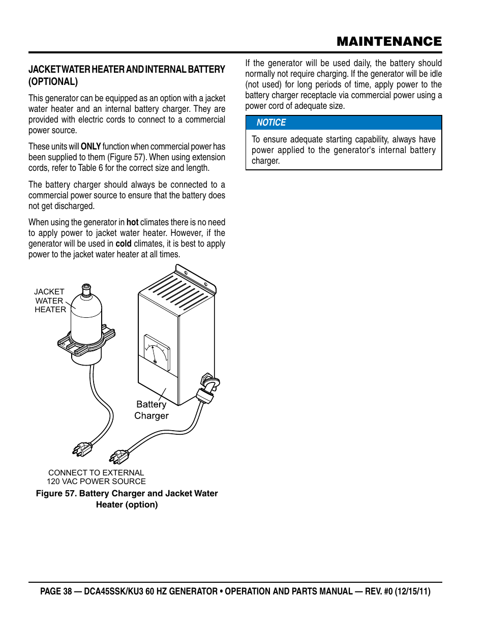 Maintenance | Multiquip 60Hz Whisperwatt Generator DCA45SSKU3 User Manual | Page 38 / 78
