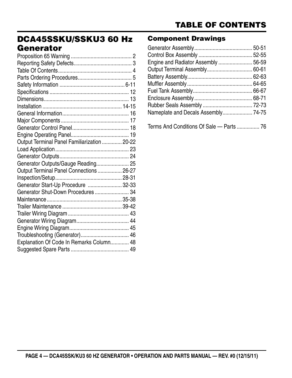 Multiquip 60Hz Whisperwatt Generator DCA45SSKU3 User Manual | Page 4 / 78
