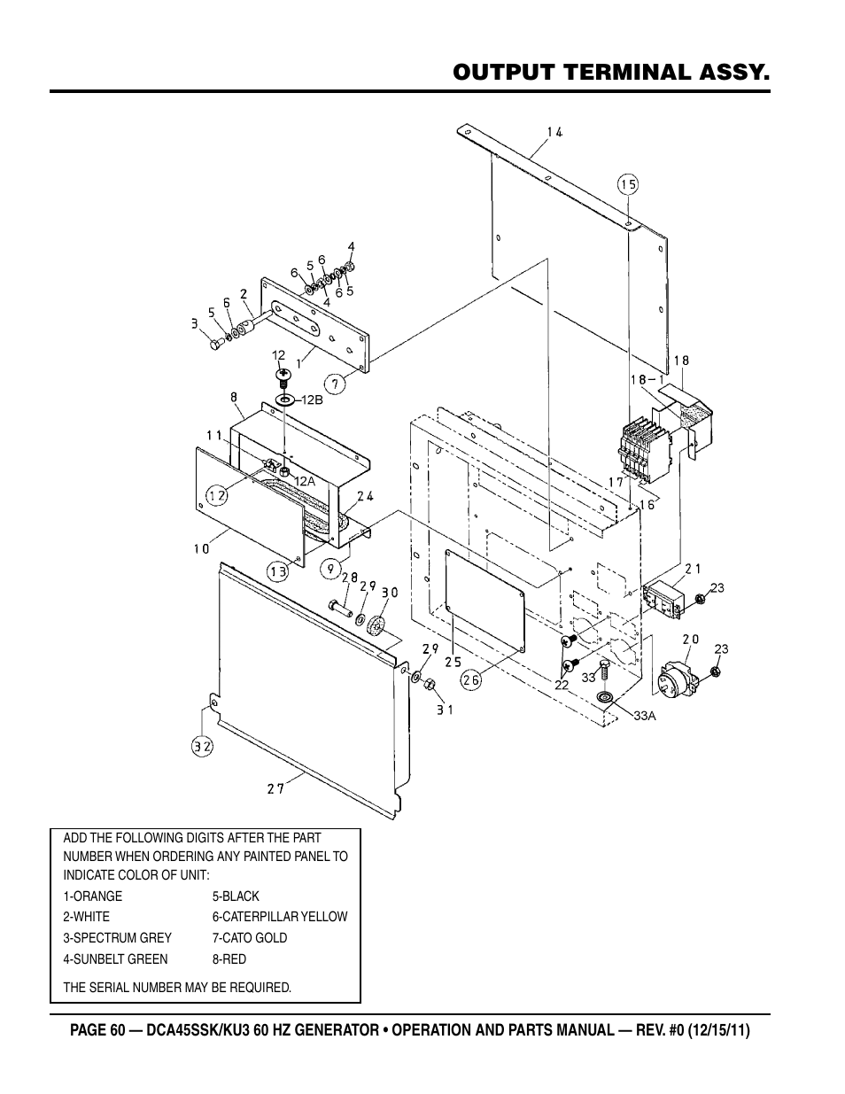 Output terminal assy | Multiquip 60Hz Whisperwatt Generator DCA45SSKU3 User Manual | Page 60 / 78