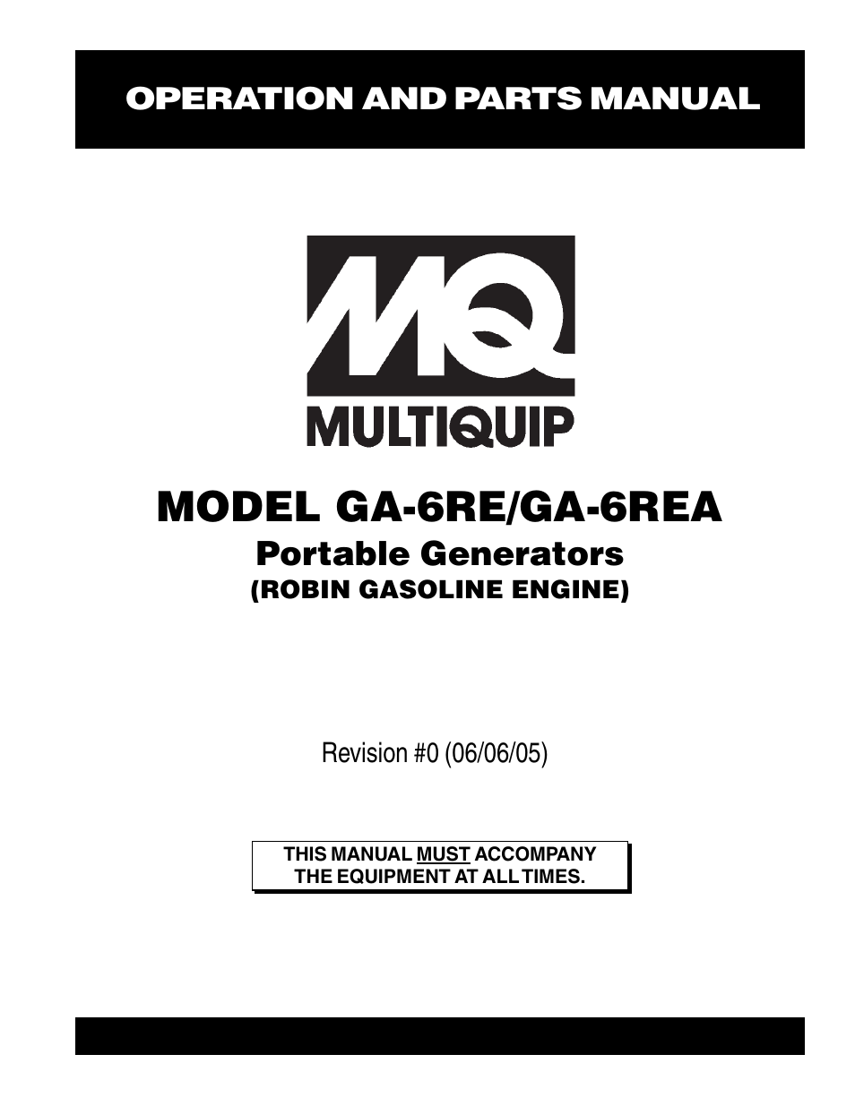 Multiquip Portable Generators GA-6RE User Manual | 76 pages