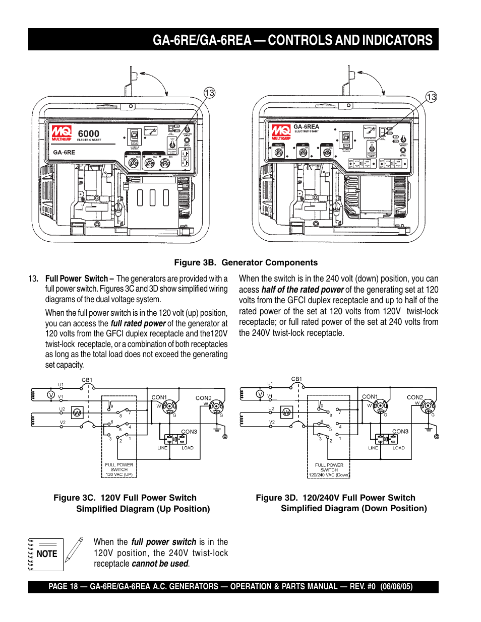 Ga-6re/ga-6rea — controls and indicators | Multiquip Portable Generators GA-6RE User Manual | Page 18 / 76