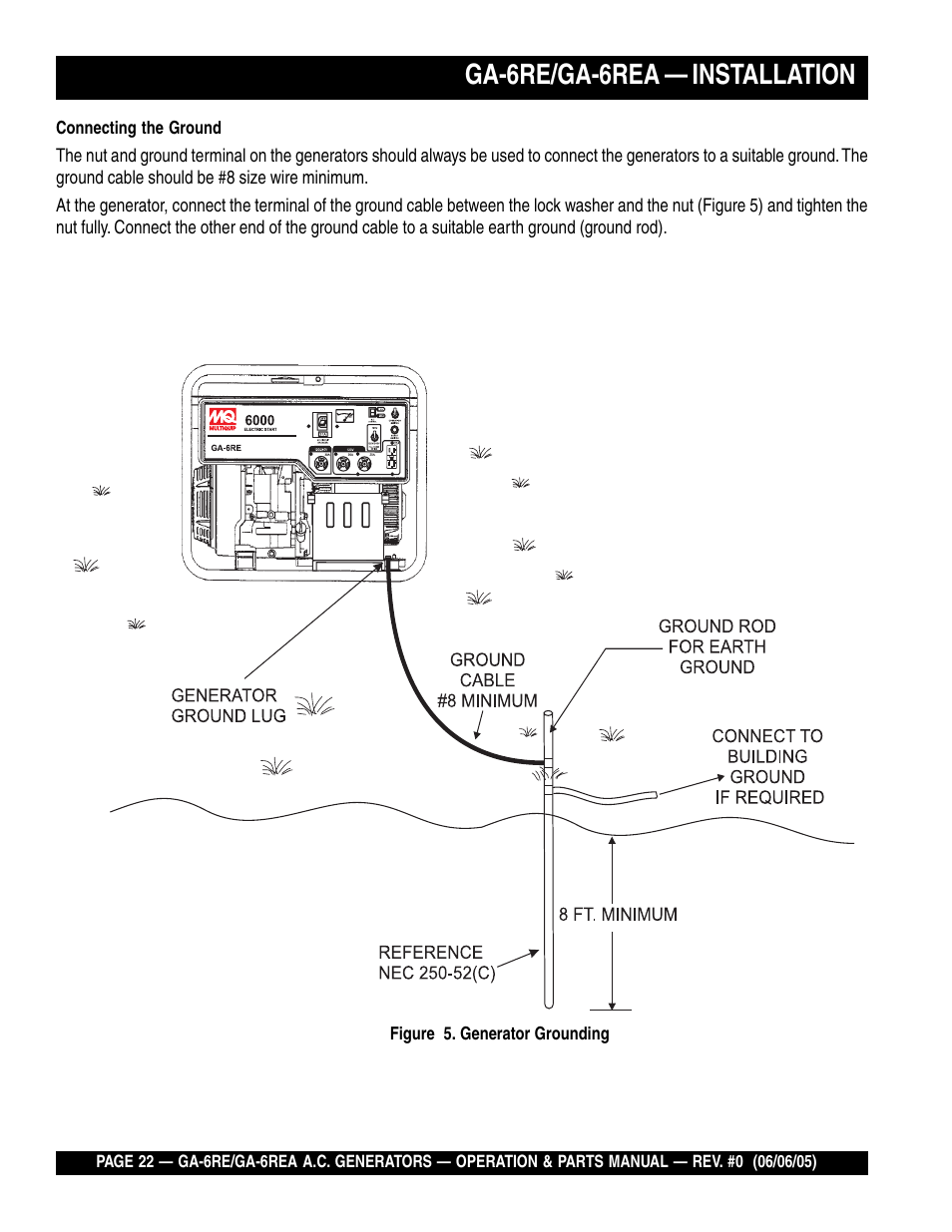 Ga-6re/ga-6rea — installation | Multiquip Portable Generators GA-6RE User Manual | Page 22 / 76