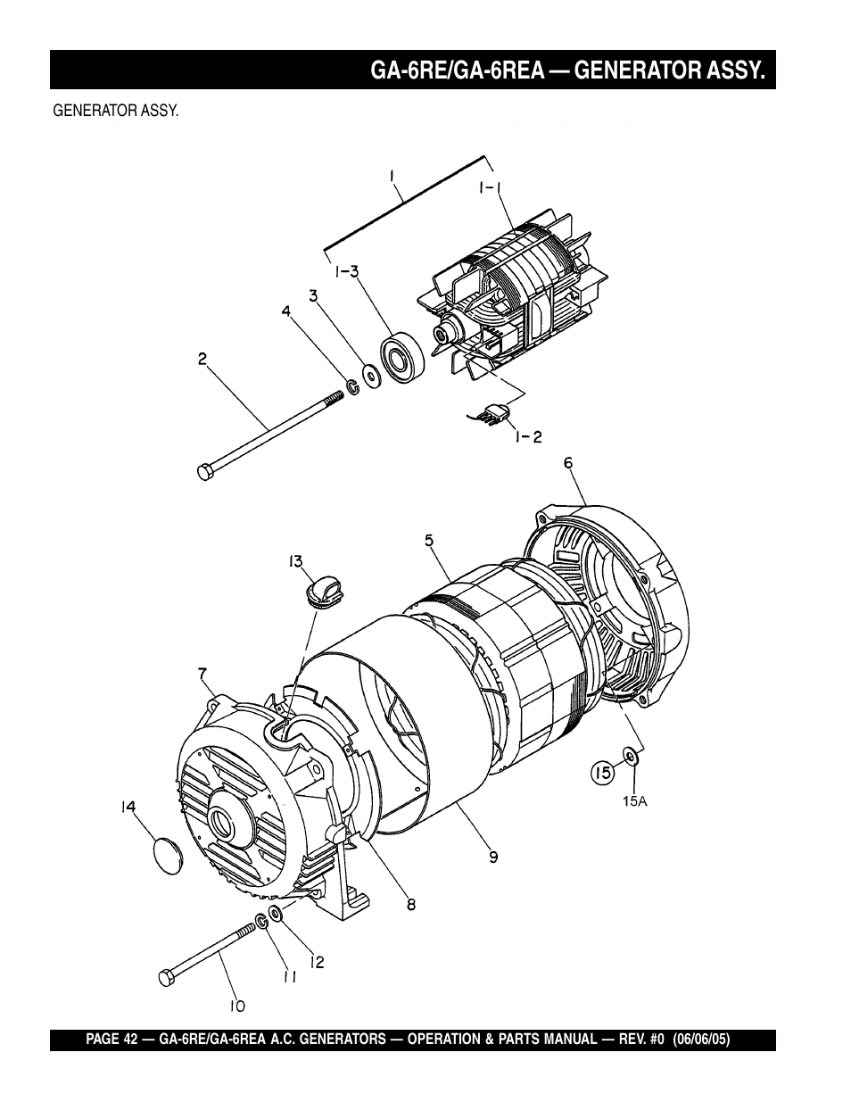 Ga-6re/ga-6rea — generator assy | Multiquip Portable Generators GA-6RE User Manual | Page 42 / 76