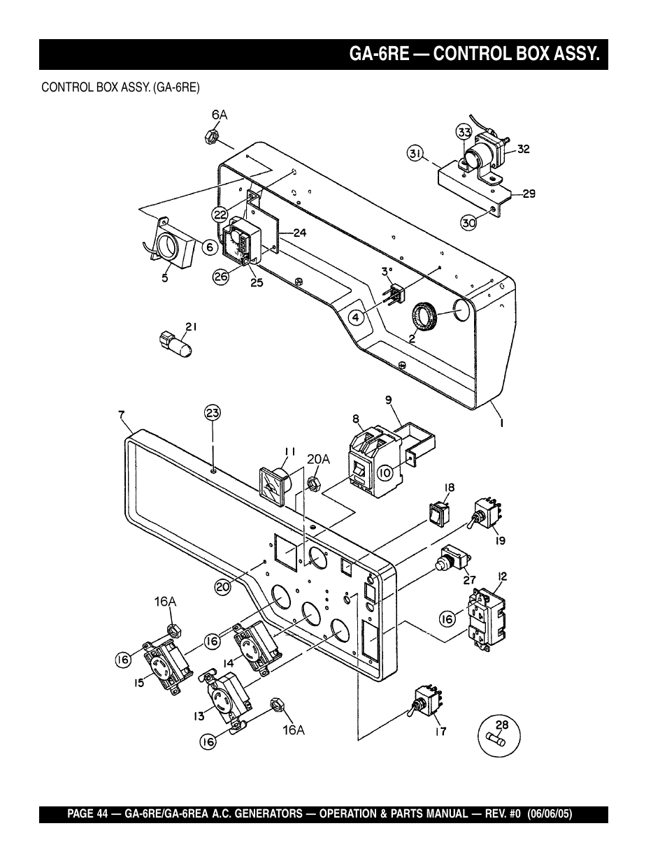 Ga-6re — control box assy | Multiquip Portable Generators GA-6RE User Manual | Page 44 / 76
