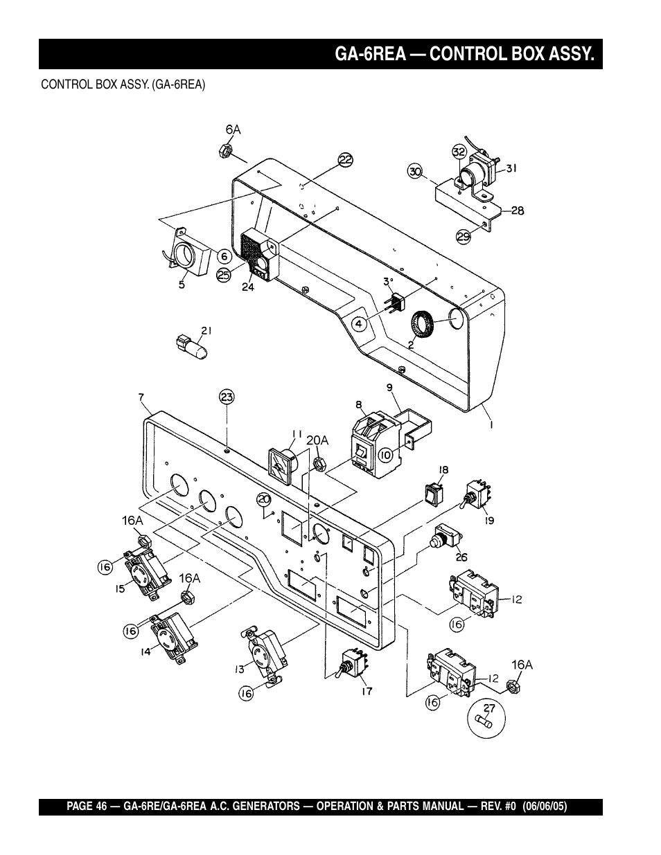Ga-6rea — control box assy | Multiquip Portable Generators GA-6RE User Manual | Page 46 / 76