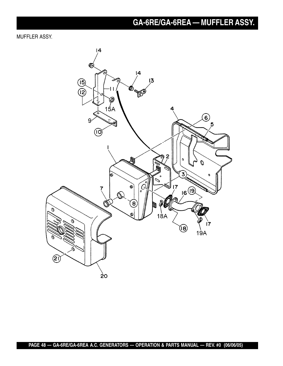 Ga-6re/ga-6rea — muffler assy | Multiquip Portable Generators GA-6RE User Manual | Page 48 / 76